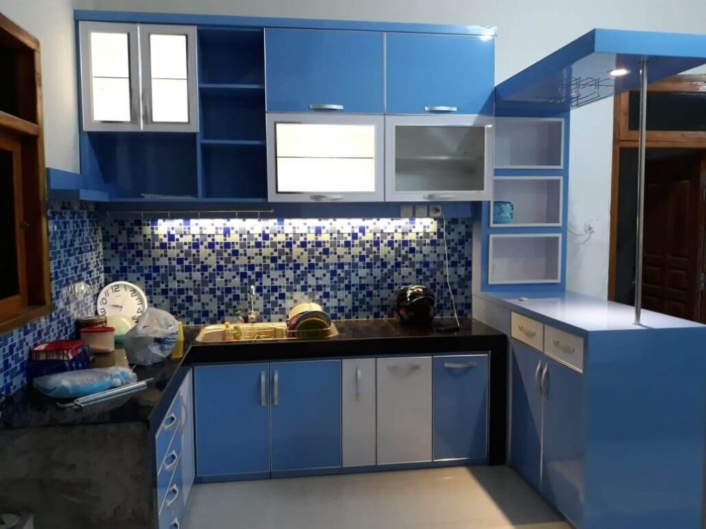 kitchen set minimalis warna biru